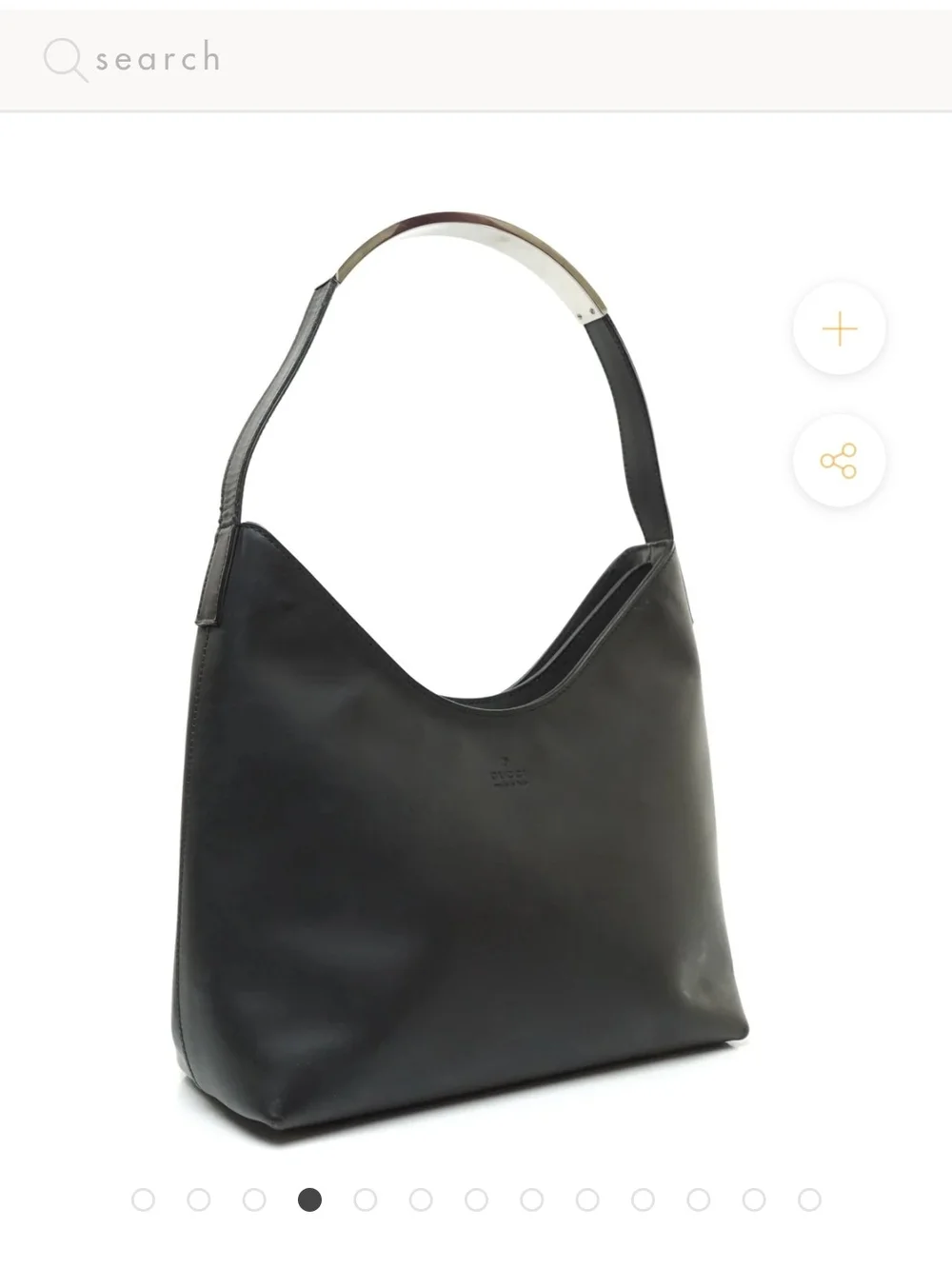VINTAGE - Gucci Black Leather Shoulder Hobo Bag with Silver Metal Accent